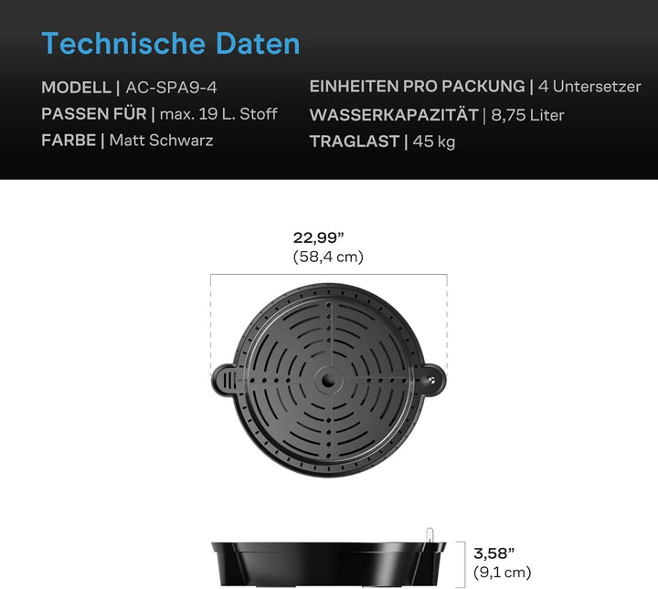 AC Infinity Selbstbewässernder Stoff-Topfboden XL, 4er-Pack, automatische Bewässerung, Wasserzufuhrs