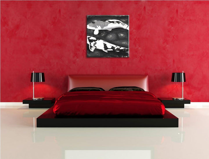 Kunst Koi Karpfen, Format: 70x70 auf Leinwand, XXL riesige Bilder fertig gerahmt mit Keilrahmen, Kun