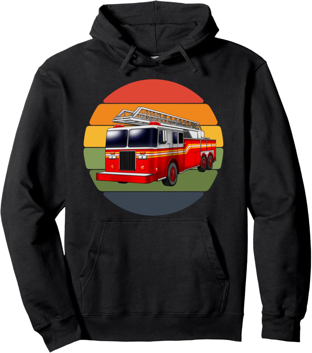 Firetruck Retro Fire Rescuer Firefighter Pullover Hoodie