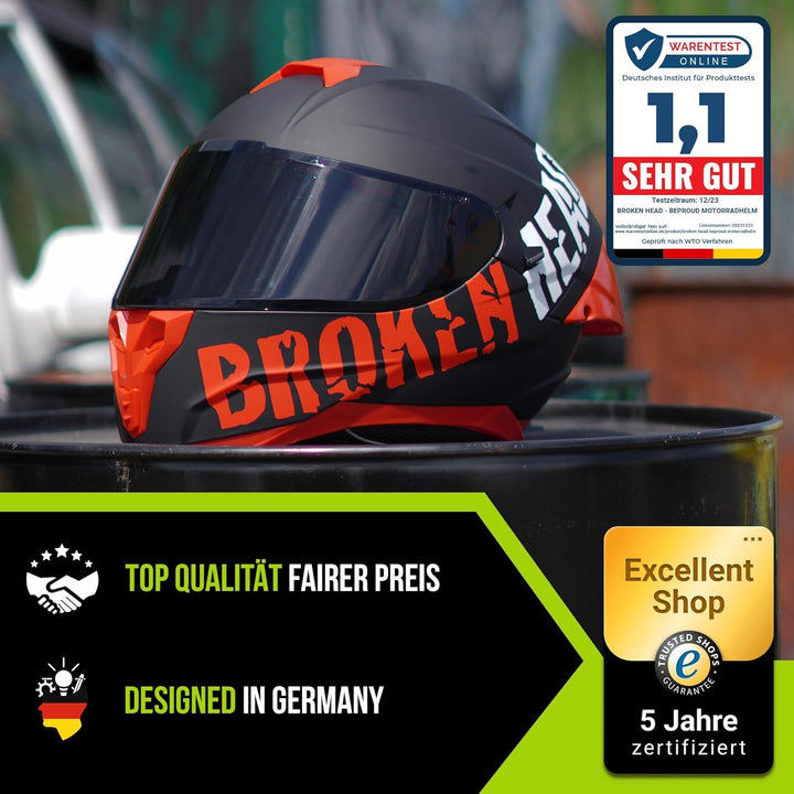 Broken Head BeProud Pro Sport Rot - Motorradhelm Mit Sonnenblende und Spoiler – Inkl. 2 Visiere (Sch