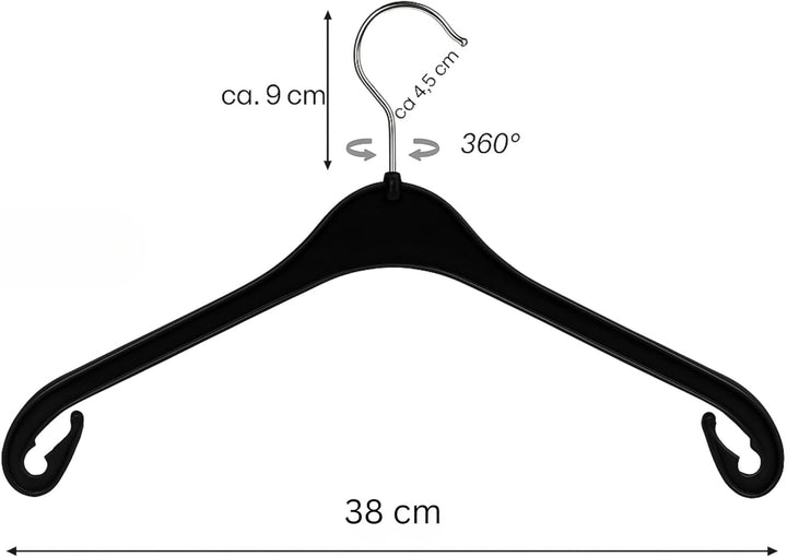 Plastard NA38 Kleiderbügel 50er Set – 38cm, für Teenager &amp; zierliche Erwachsene, drehbarer Haken, 0,