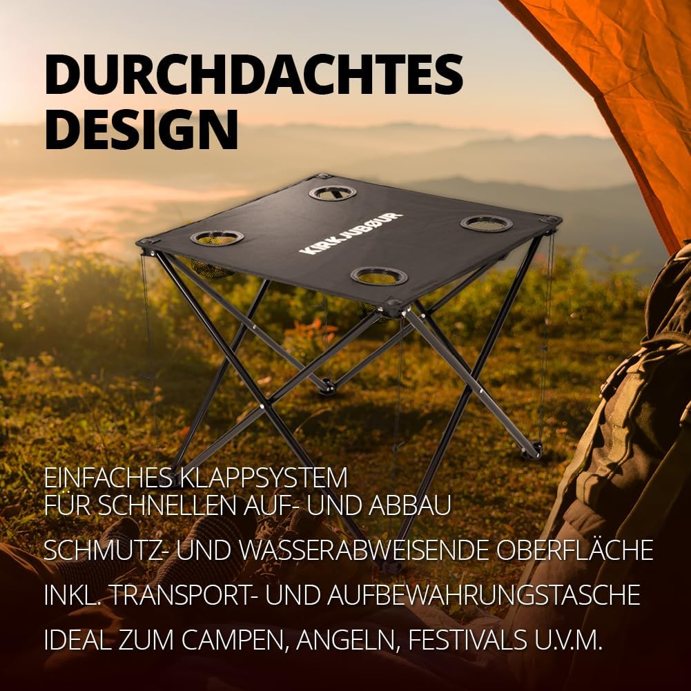 Kirkjubøur® Solkatt Faltbarer Campingtisch Klapptisch 58x58 x51 cm mit Getränkehalter für Picknick C