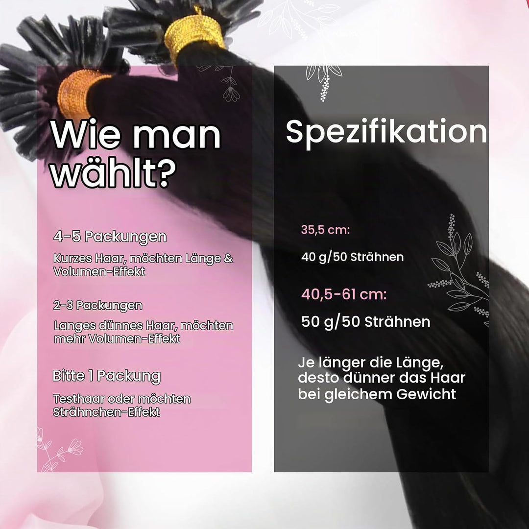 Moresoo Schwarz Keratin Bondings Extensions Echthaar 16/40cm Zoll Unsichtbar Remy Pre Bonded Echthaa