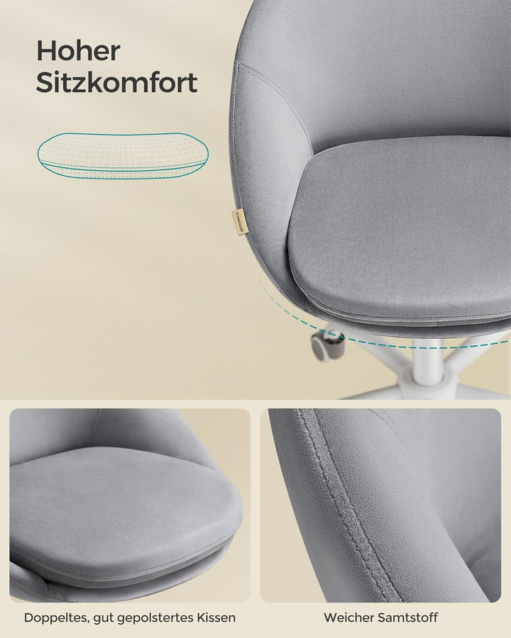 SONGMICS Homeoffice Stuhl, Drehstuhl aus Samt, Schreibtischstuhl, Schaumstoffpolsterung, höhenverste
