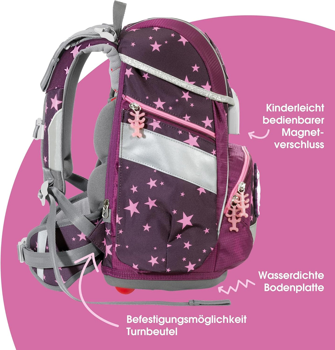 Step by Step Schulranzen-Set 2IN1 Plus „Unicorn Nuala“ 6-teilig, Beere, Einhorn-Design, ergonomische