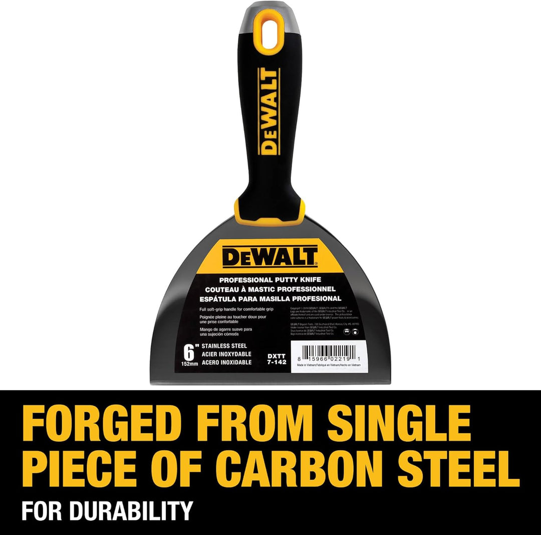 DEWALT 6" Putty Knife | Stainless Steel w/Soft Grip Handle | DXTT-2-142 6-Inch, 6-Inch
