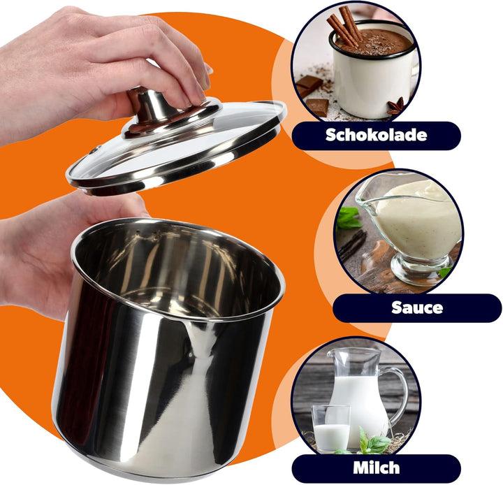 KADAX Edelstahltopf mit Glasdeckel, 1,2L Kochtopf Induktion mit Griff, Milchtopf, Deckel mit Dampflo