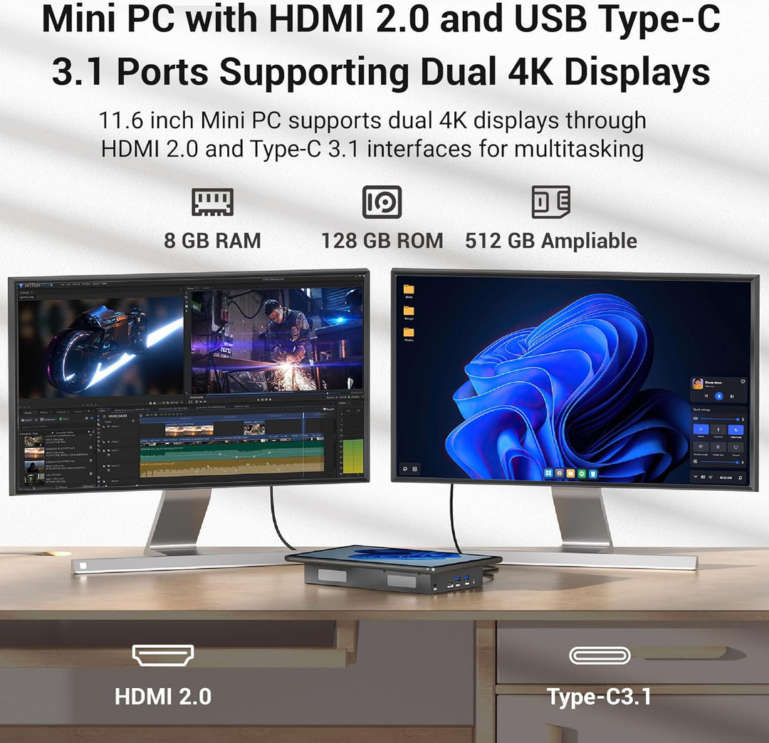 Mini Computer PC Mini Deko PC mit Touchscreen 11.6", Computer-mini Intel N5095 Win11 Pro 8GB RAM, 12