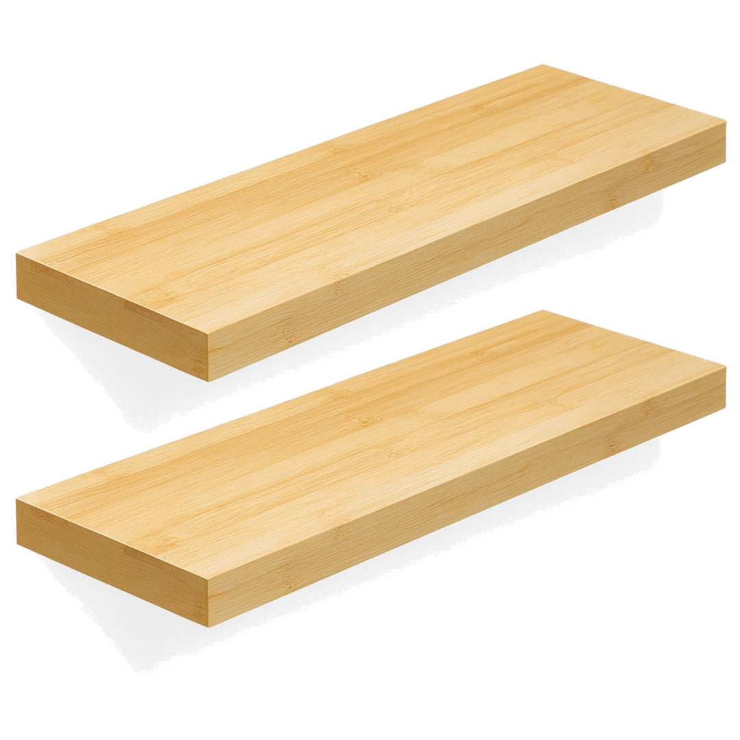 Wandregal Bretter 2er Set – Regalbretter 60x20x3,8 cm in Bambusoptik, Regalboden für Wohnzimmer Küch