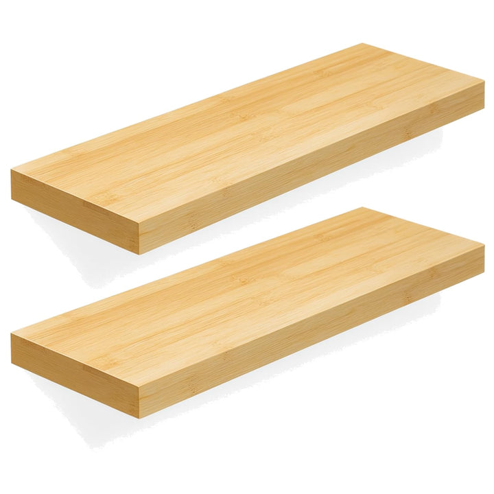 Wandregal Bretter 2er Set – Regalbretter 60x20x3,8 cm in Bambusoptik, Regalboden für Wohnzimmer Küch