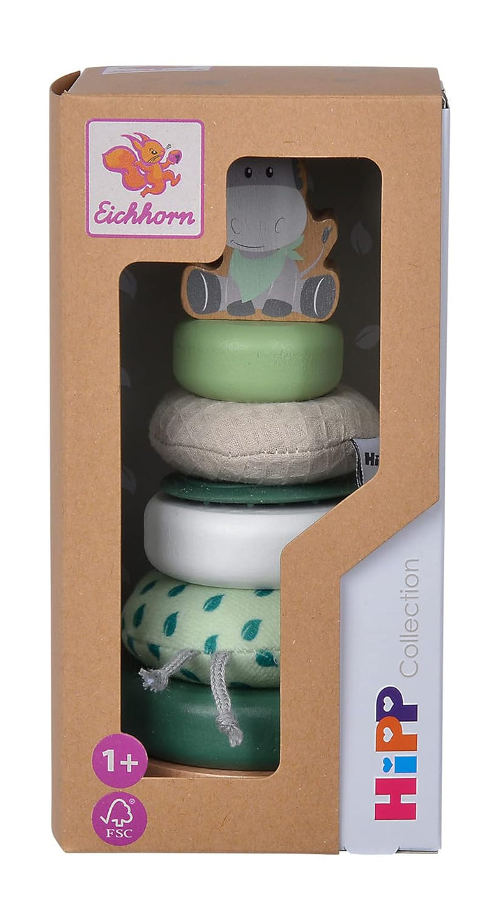 Eichhorn - Baby Hipp Stapelturm mit Ringen aus Stoff, Holz und Silikon, 8-TLG. 19cm lang, 100% FSC z
