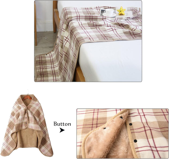 Damen Poncho Fleece Tragbare Decke, Karierte Schossdecke Bequemer Poncho Plüschdecken Überwurf Schal