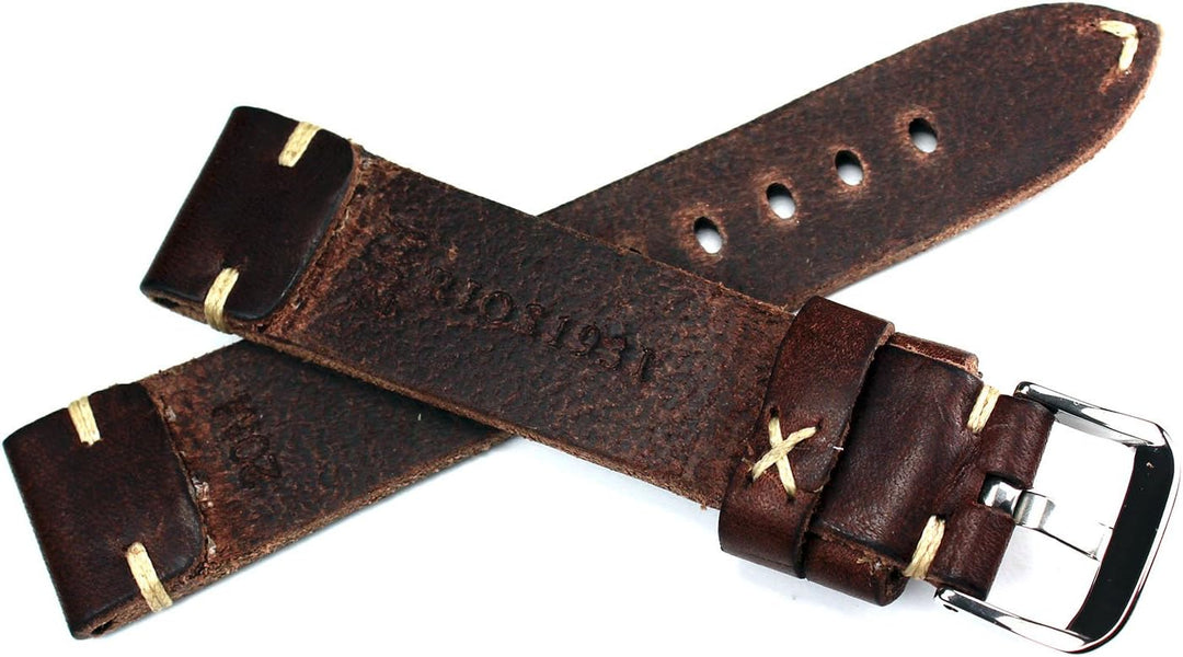 RIOS 1931 Herren Leder Deutsch Uhrenarmband Vintage 20mm dunkel Braun