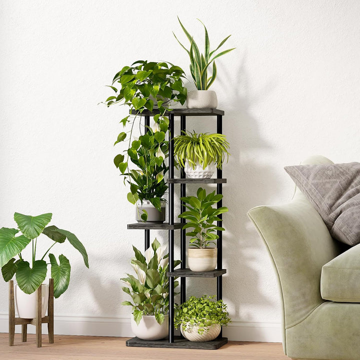 Bamworld Blumenständer aus Metall und Holz – Pflanzenständer mit 5 Ebenen, Pflanzenregal für Innenbe