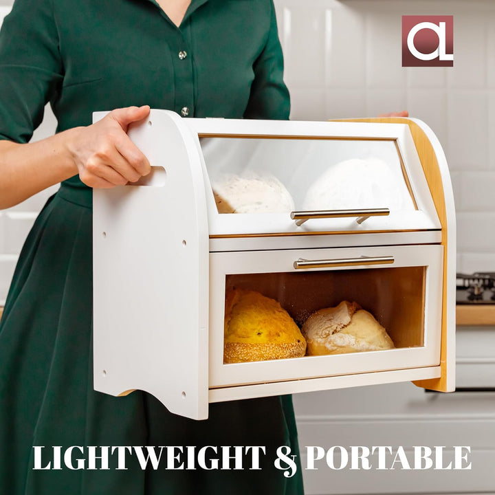 Apace Living Arise Bambus Brotkasten mit Belüftung, Grosser Brotaufbewahrungsbehälter, 2 Regale und