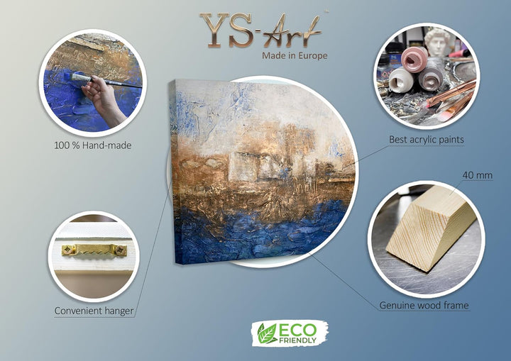YS-Art Abstrakt Acryl Gemälde auf Leinwand Marine handgemalt Wandbilder Wohnzimmer modern Wohndekor