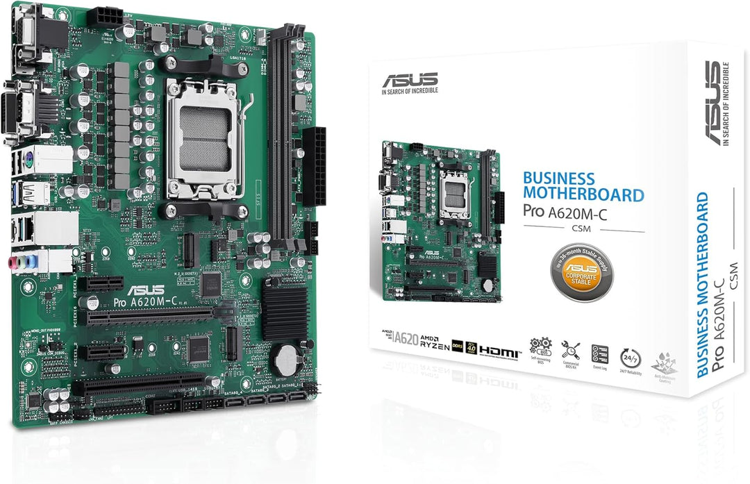 ASUS PRO A620M-C-CSM Mainboard Sockel AMD AM5 (Ryzen AM5, mATX, DDR5, M.2 PCIe 4.0, 1Gb Ethernet, US