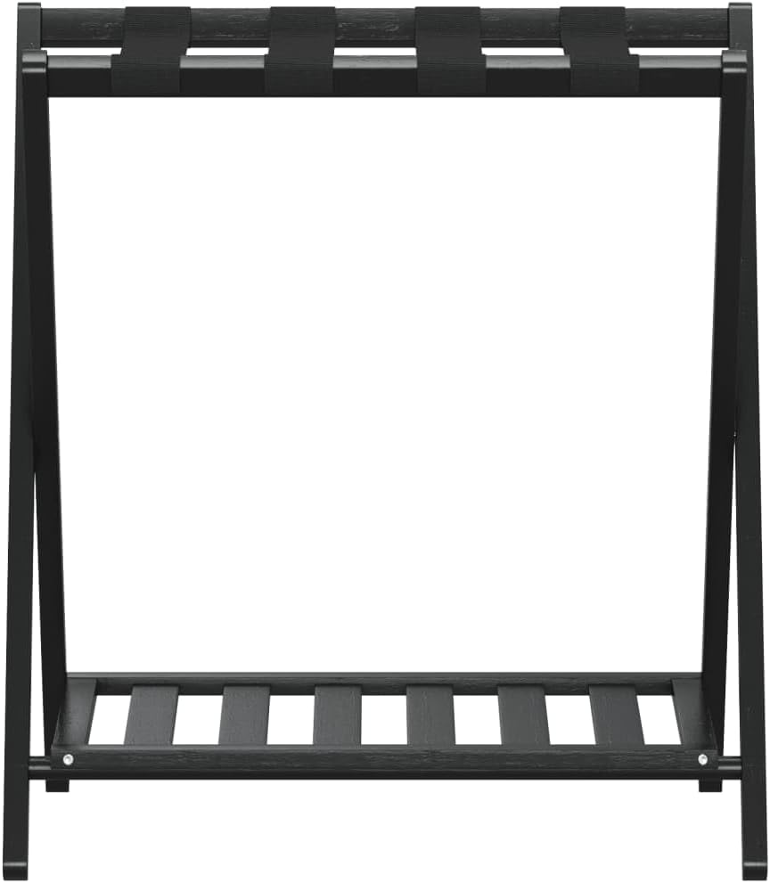 Gepäckablage Schwarz aus Bambus 68 x 38 x 58 cm klappbar, Kofferablage und Gepäckständer mit zwei Ab