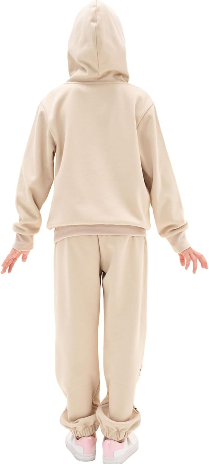 NATUST Kinder Trainingsanzug Jungen Mädchen Sportanzug Einfarbig Sweat Jogginganzug 130 Khaki, 130 K