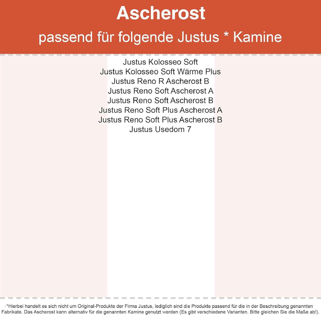 Kaminrost/Ascherost Eckig 225 x 175 x 10 mm passend für Justus ** Kaminöfen inkl. Modellübersicht -
