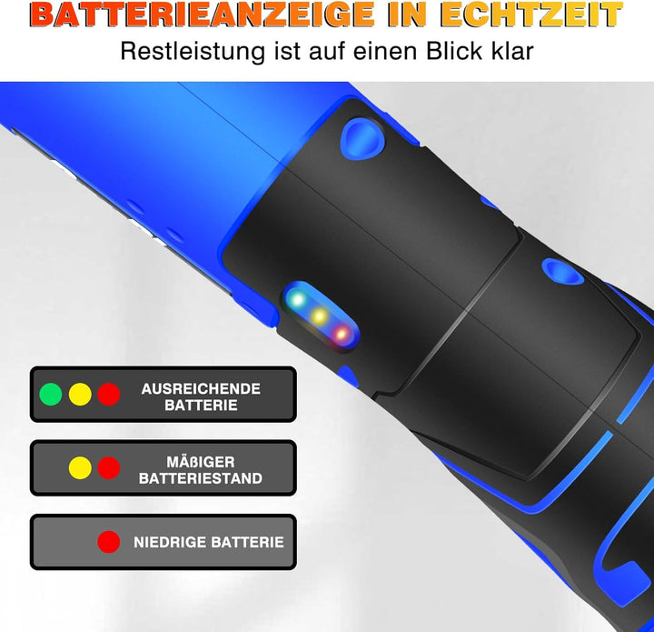 12V Akku Ratschenschlüsse 3/8 Zoll, 40Nm Elektrischer Ratschenschlüssel 2 x 1500mAh Akku, 7 Steckdos