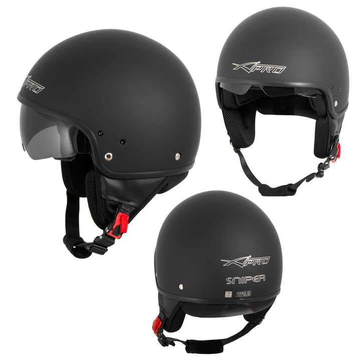 A-Pro Motorradhelm Motorrad Roller Jet Helm Innensonnenblende Viser Matt Schwarz XL 60 cm (XL) Schwa
