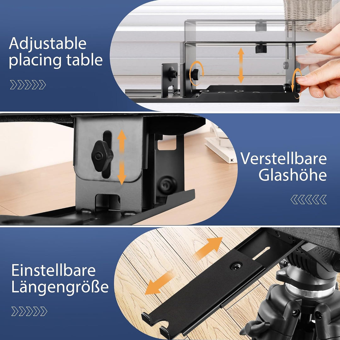 12" Teleprompter für Kamera, Metallrahmen mit optischem Glas