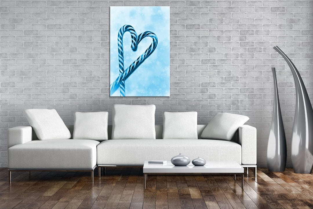 deyoli Zwei bunte Zuckerstangen formen ein Herz Format 80x60 Effekt: Monocrome Blau als Leinwandbild