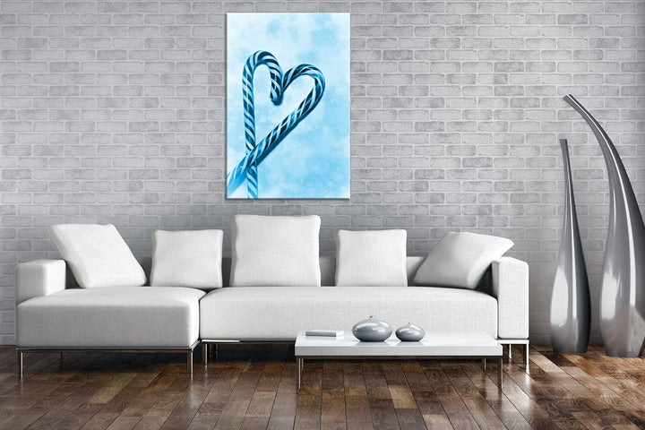 deyoli Zwei bunte Zuckerstangen formen ein Herz Format 80x60 Effekt: Monocrome Blau als Leinwandbild