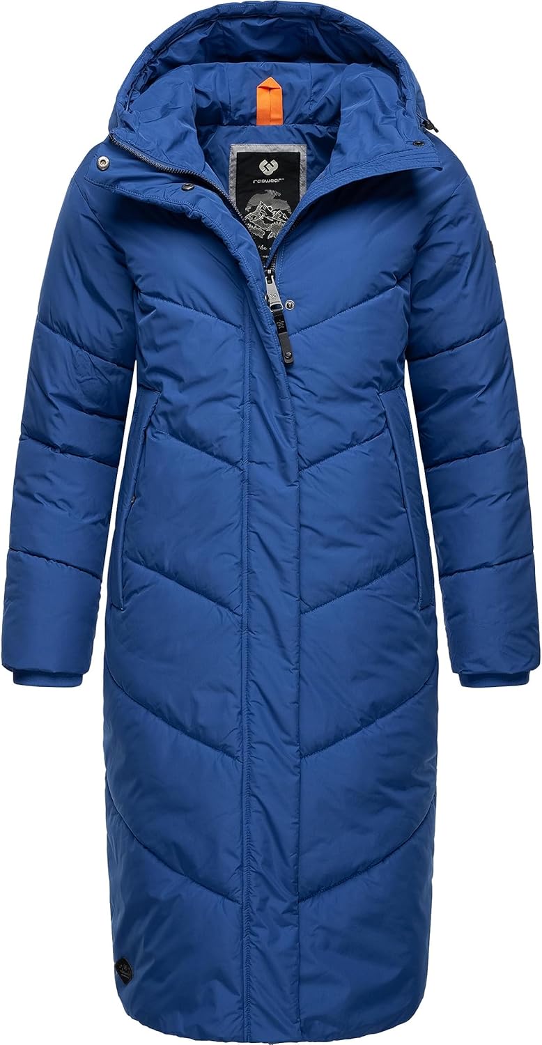 Ragwear Damen Winterjacke langer Regenmantel Steppmantel wasserdicht warm gefüttert mit Kapuze Sumin