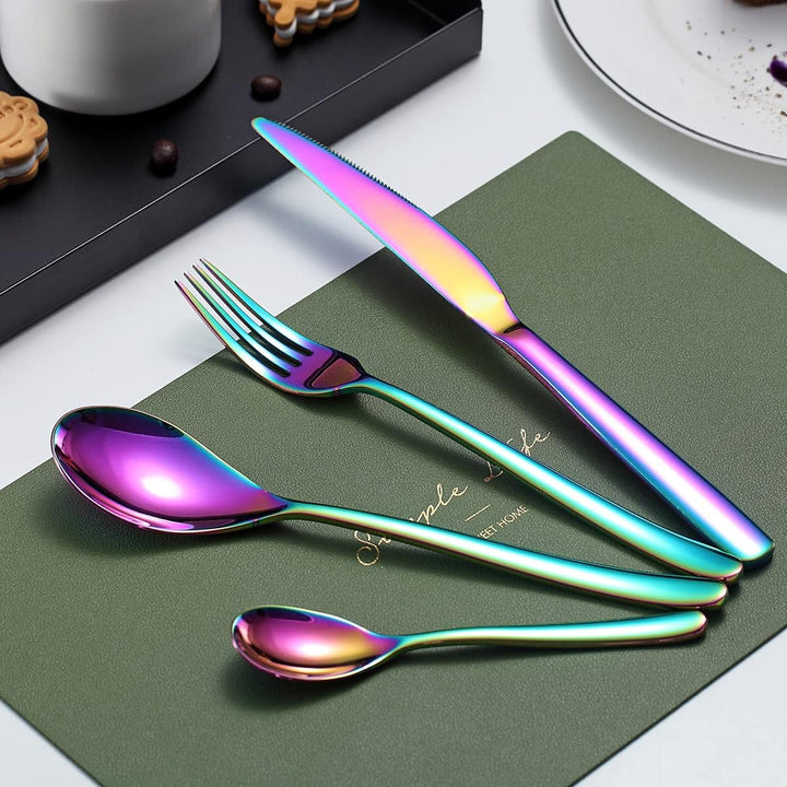 Besteckset 24-teilig,Kyraton Edelstahl Regenbogen Besteckset, Titanium Besteck Rainbow Besteckset St