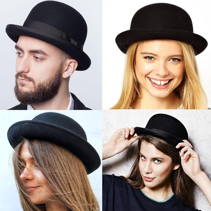 CXQRR Black Bowler Derby Hat Short Rolled Brim Fedora Hat for Men and Women M Schwarz, M Schwarz
