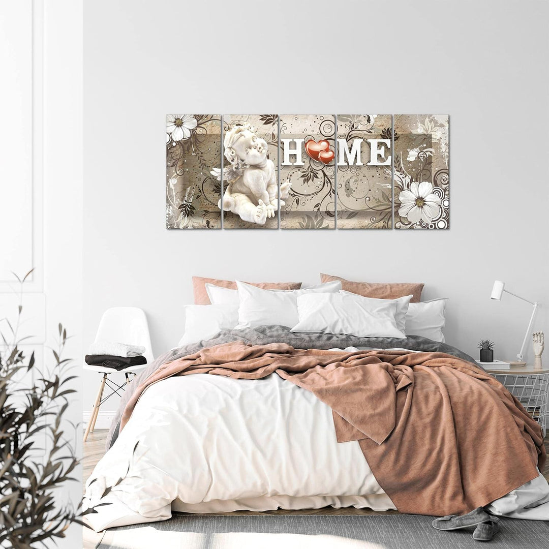 Runa Art Wandbild XXL Engel Vintage Wohnzimmer Schlafzimmer 200 x 80 cm Beige 5 Teilig - Made in Ger