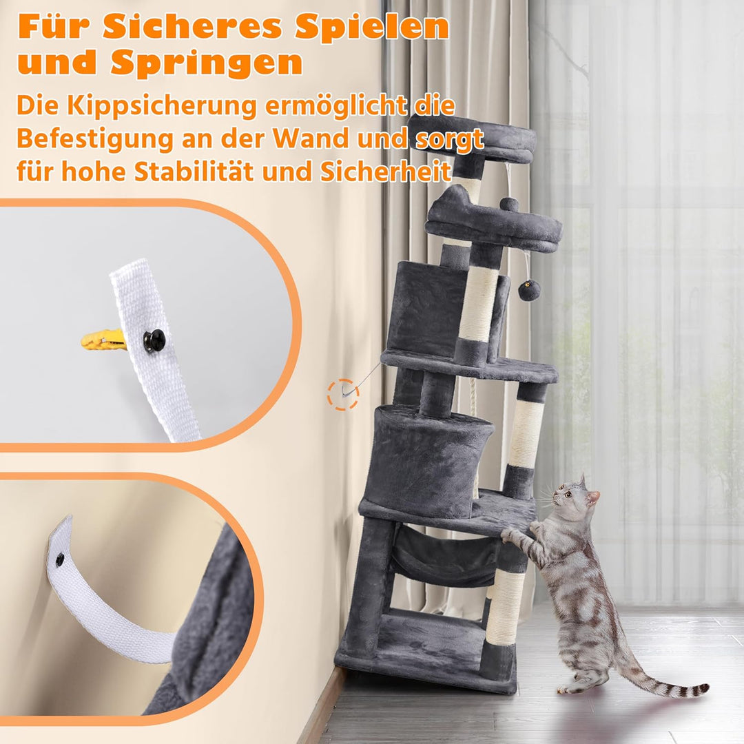 Yaheetech Kratzbaum gross XL, Katzenbaum Katzenkratzbaum, mit 2 Katzenhäusern und 2 Plattformen, 158