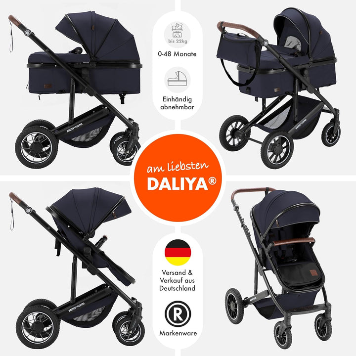 Daliya® FLEXI-PRO M 2in1 Kinderwagen & Buggy (Blau-Grau), Blau-Grau