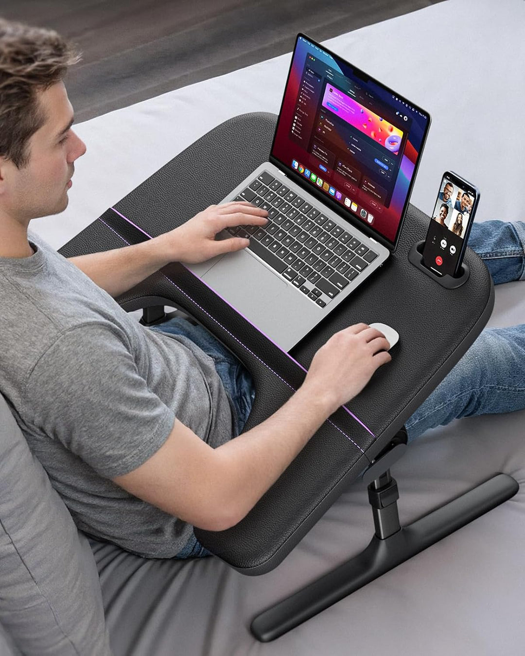 SAIJI Laptop Ständer für Bett und Sofa, Höhen und Neigungsverstellbarer Laptop Tisch mit Weichen Arm