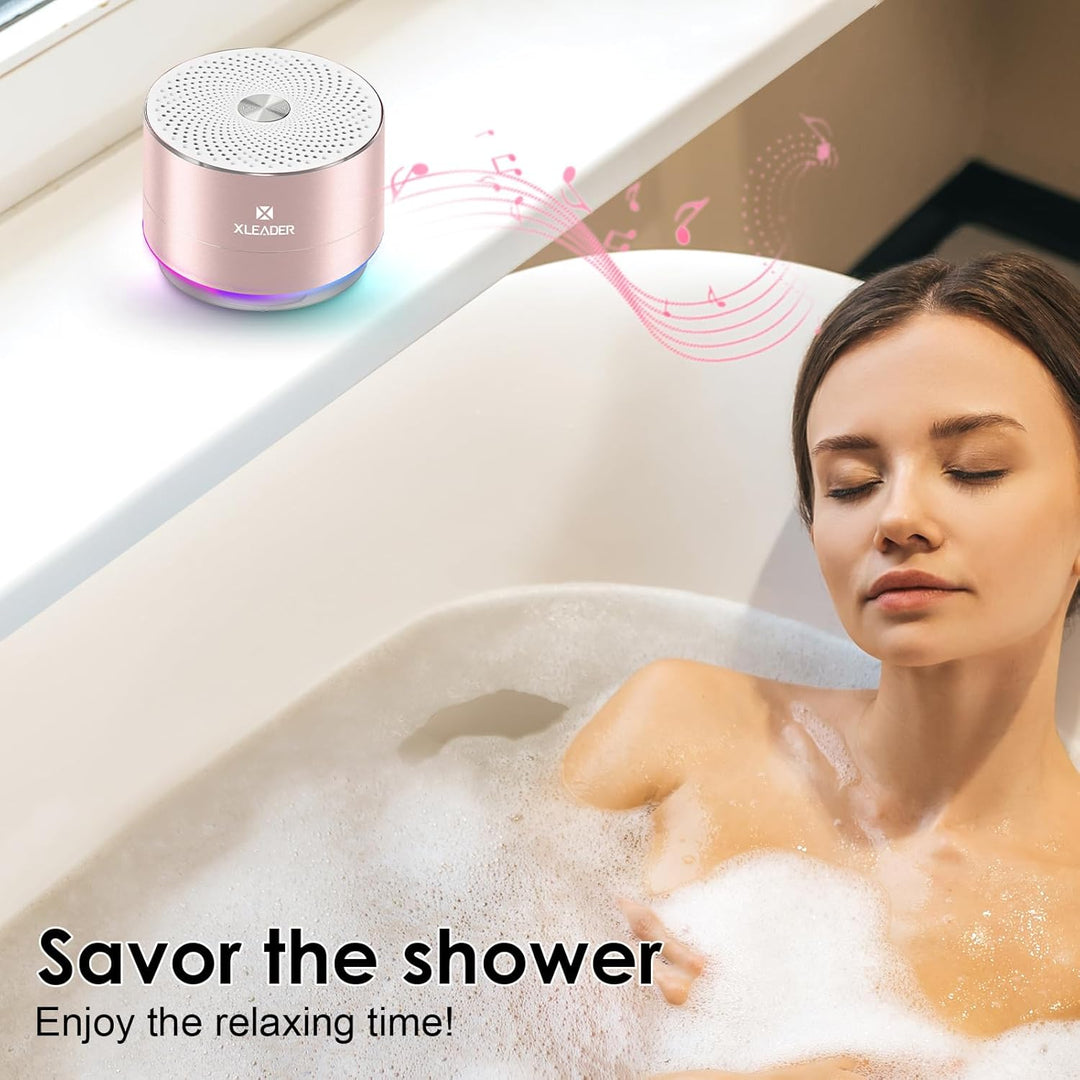 XLeader Dusche Lautsprecher, Rosa Mini Bluetooth Lautsprecher, IPX7 Wasserdicht, 5W Klar Sound&Reich
