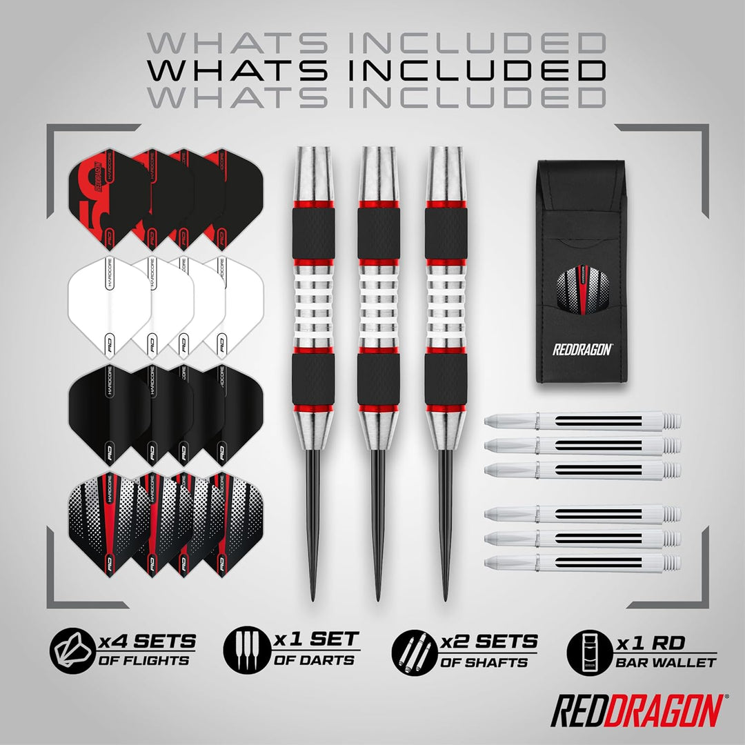RED DRAGON Evos Steel Tungsten Dartpfeile Profi Steel Darts Set mit Flights, Schäfte and Brieftasche