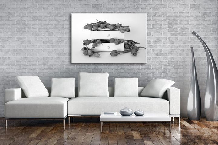 deyoli wild verstreute Tulpen Format: 80x60 Effekt: Schwarz/Weiss als Leinwand, Motiv fertig gerahmt