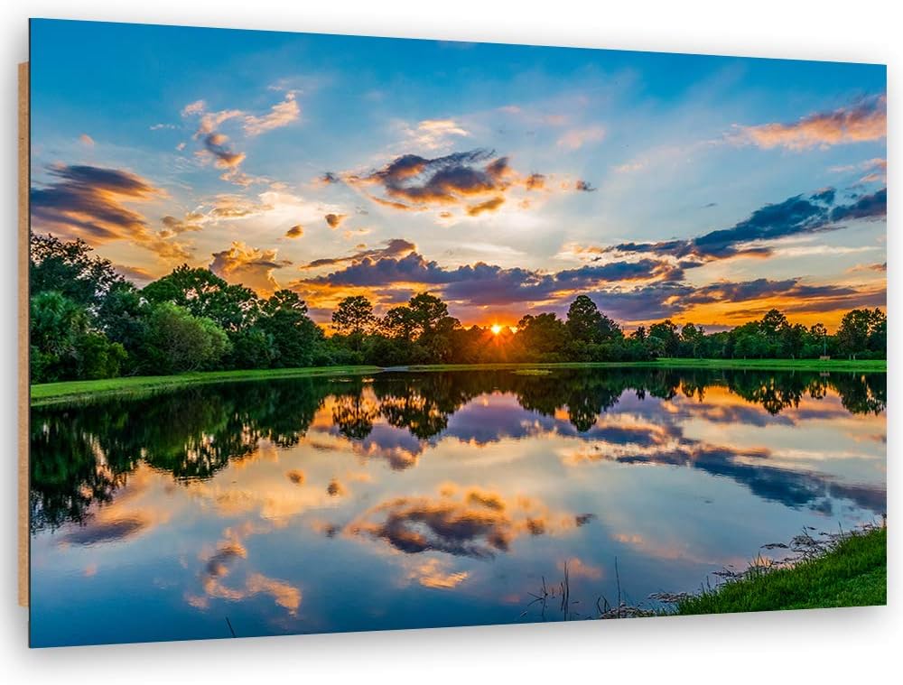 Feeby Wanddeko Sonnenuntergang Bild Kunstdruck modern Natur Blau 80x60 cm
