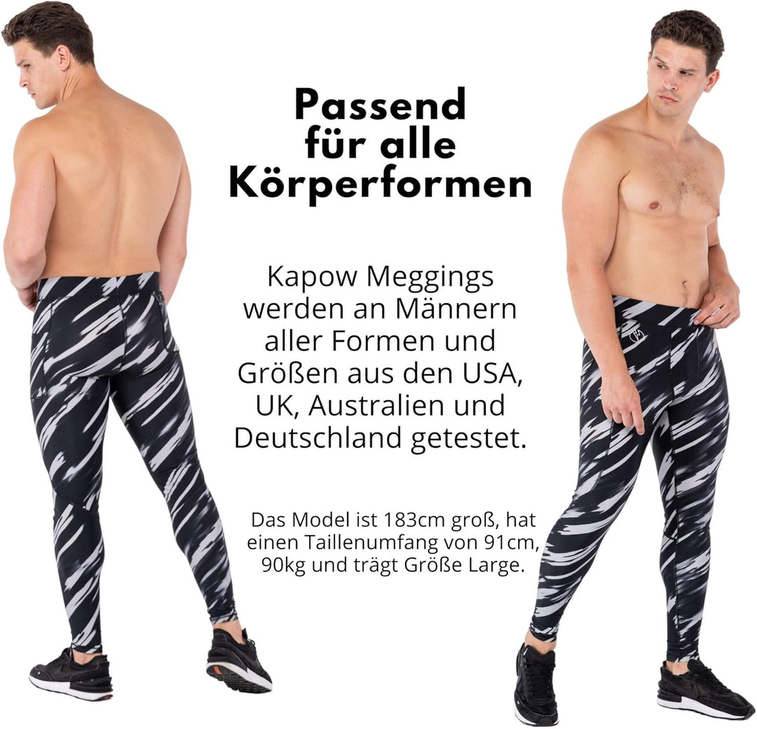 Kapow Meggings Performance Range – Herren Sportleggings mit Taschen: Lang, Perfekt für Sport wie Fit