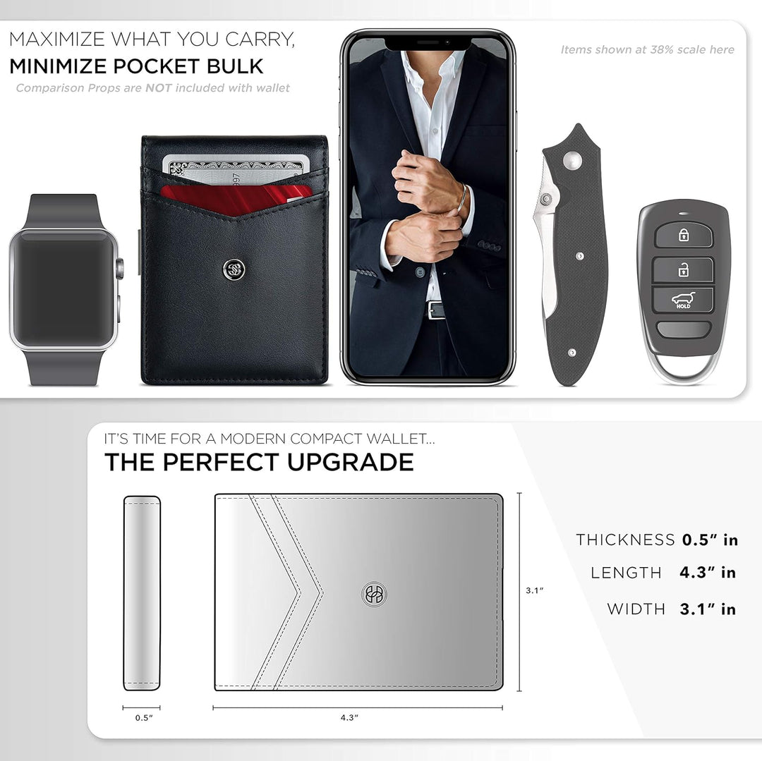 Suavell Leder Slim Wallets für Herren Geldbörse Kartenhalter mit Geldklammer Niedriges Profil RFID B