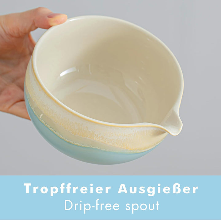 Goodwei Matcha-Set komplett mit hochwertiger Matcha Schale aus Keramik mit Ausgiesser, Matcha Besen