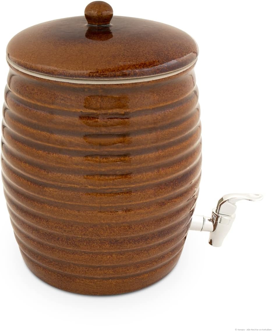 Keramik Getränkespender, Fass, Rumtopf, Gefäss zur Fermentation von Kombucha, Essig und Öl inkl. Zap