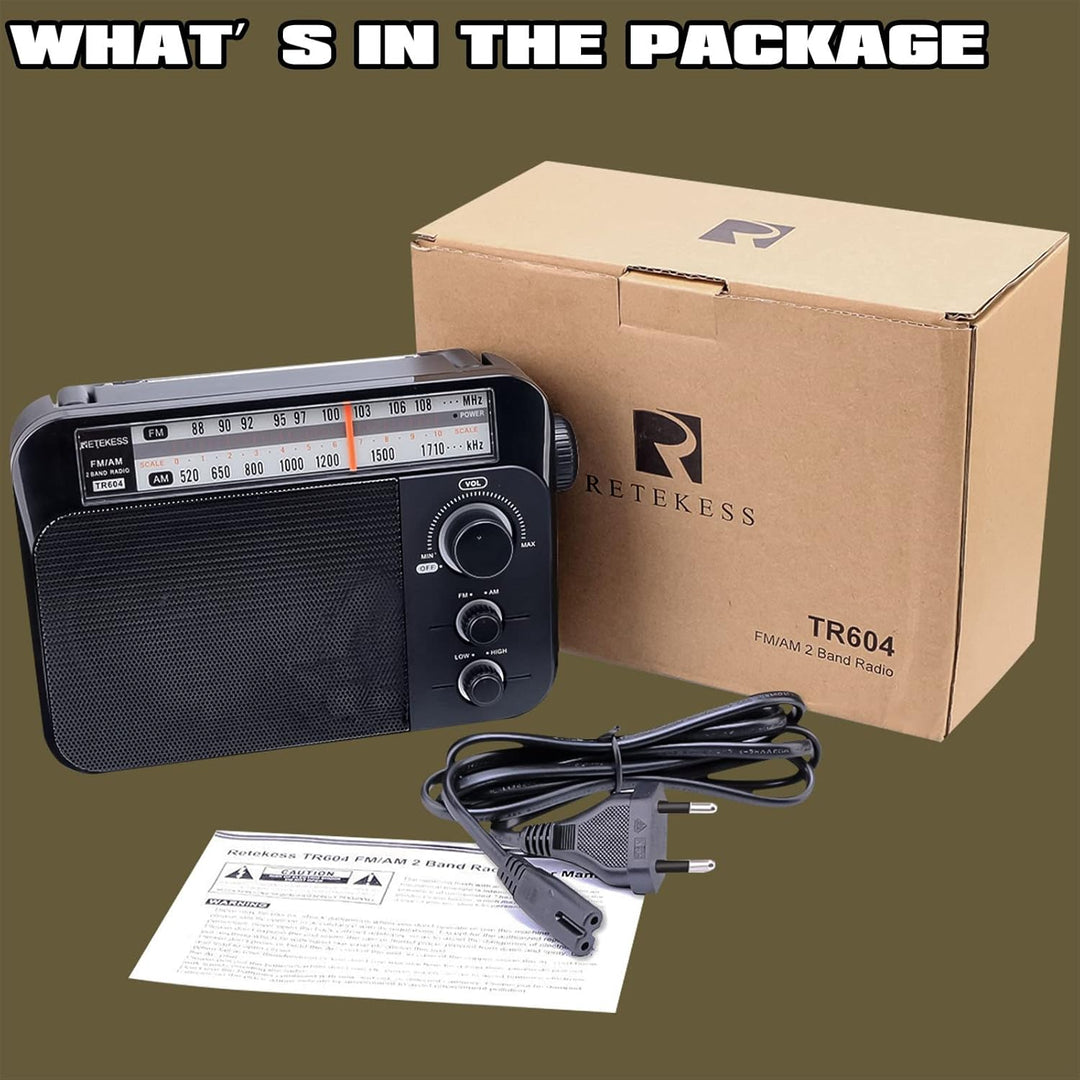 Retekess TR604 Kofferradio,Tragbares Radio,Einfaches Radio,Netzkabel oder Batteriebetrieb,Grosser Kn