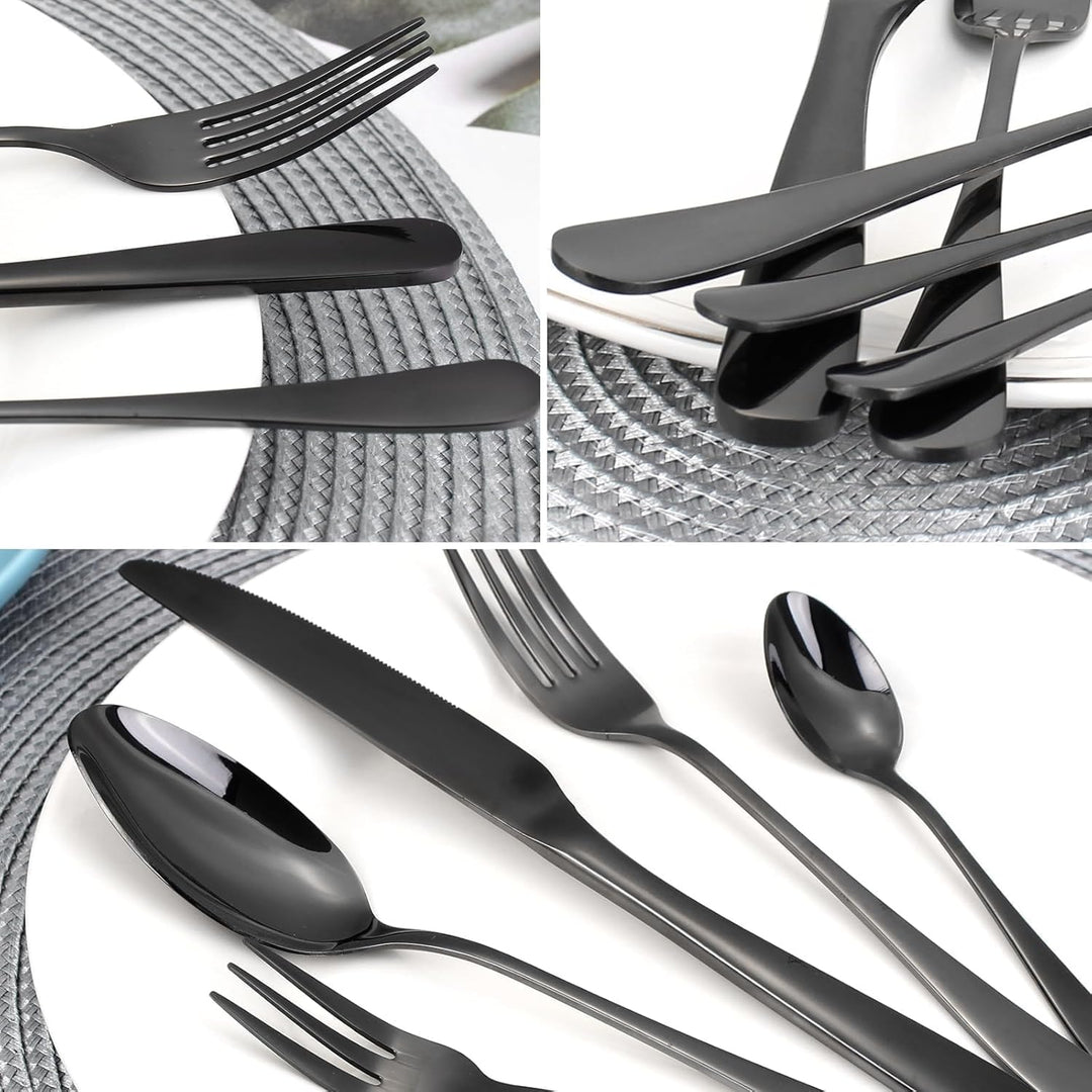 Targizer Besteck Set 6 Personen,Schwarzes Besteck,30 teilig Besteck Schwarz aus Edelstahl,Besteckset