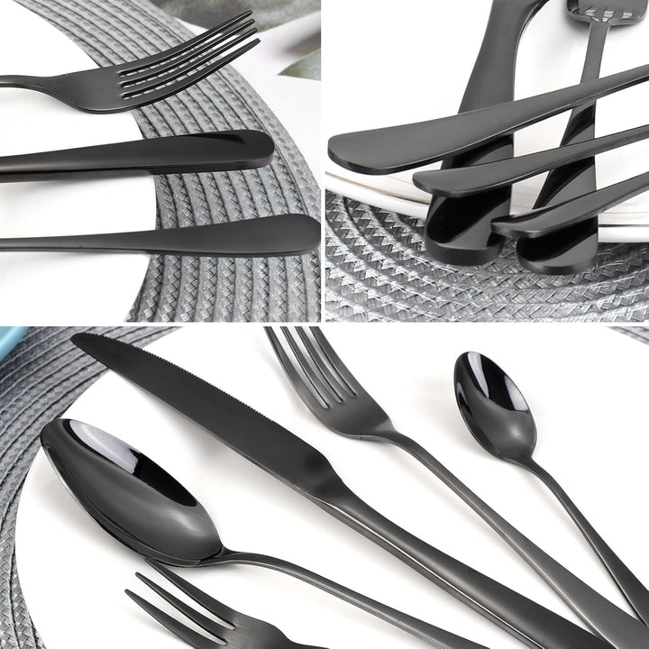 Targizer Besteck Set 6 Personen,Schwarzes Besteck,30 teilig Besteck Schwarz aus Edelstahl,Besteckset