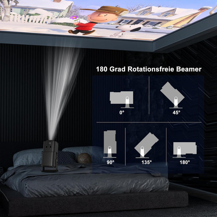 HY320 Mini Beamer Android 11，1080P Projector WIFI6 BT5.0 Heimkino Beamer, 12000Lumen FHD 4K Unterstü