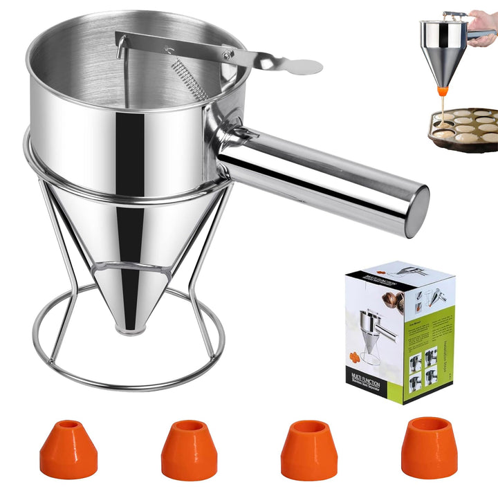 Pfannkuchen Teigspender, 600ml Pfannkuchen Teigspender Teigportionierer Edelstahl, Backtrichter Kolb