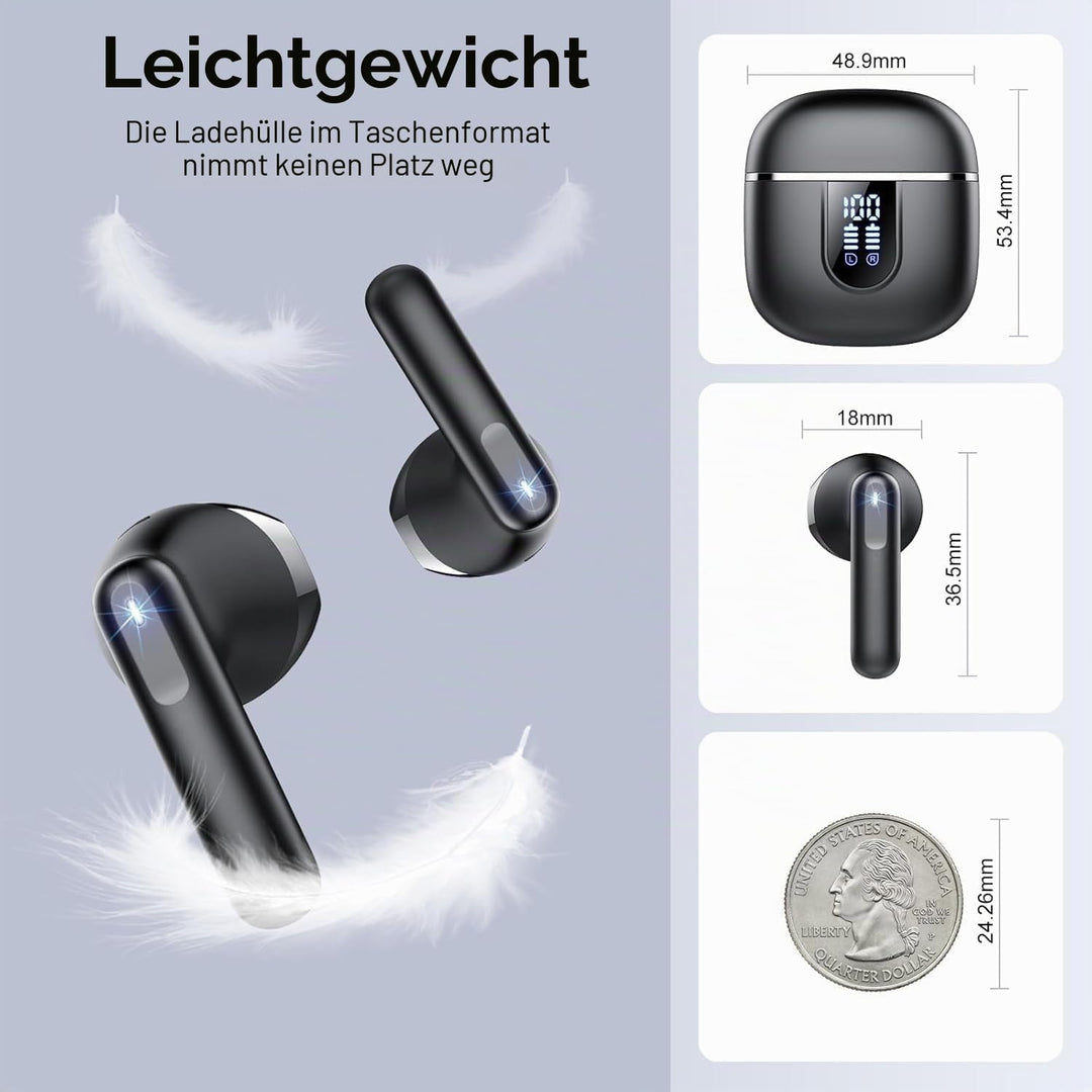 Bluetooth Kopfhörer 5.4, 2026 Kopfhörer Kabellos Bluetooth In Ear mit 4 ENC Noise Cancelling Mics, 4